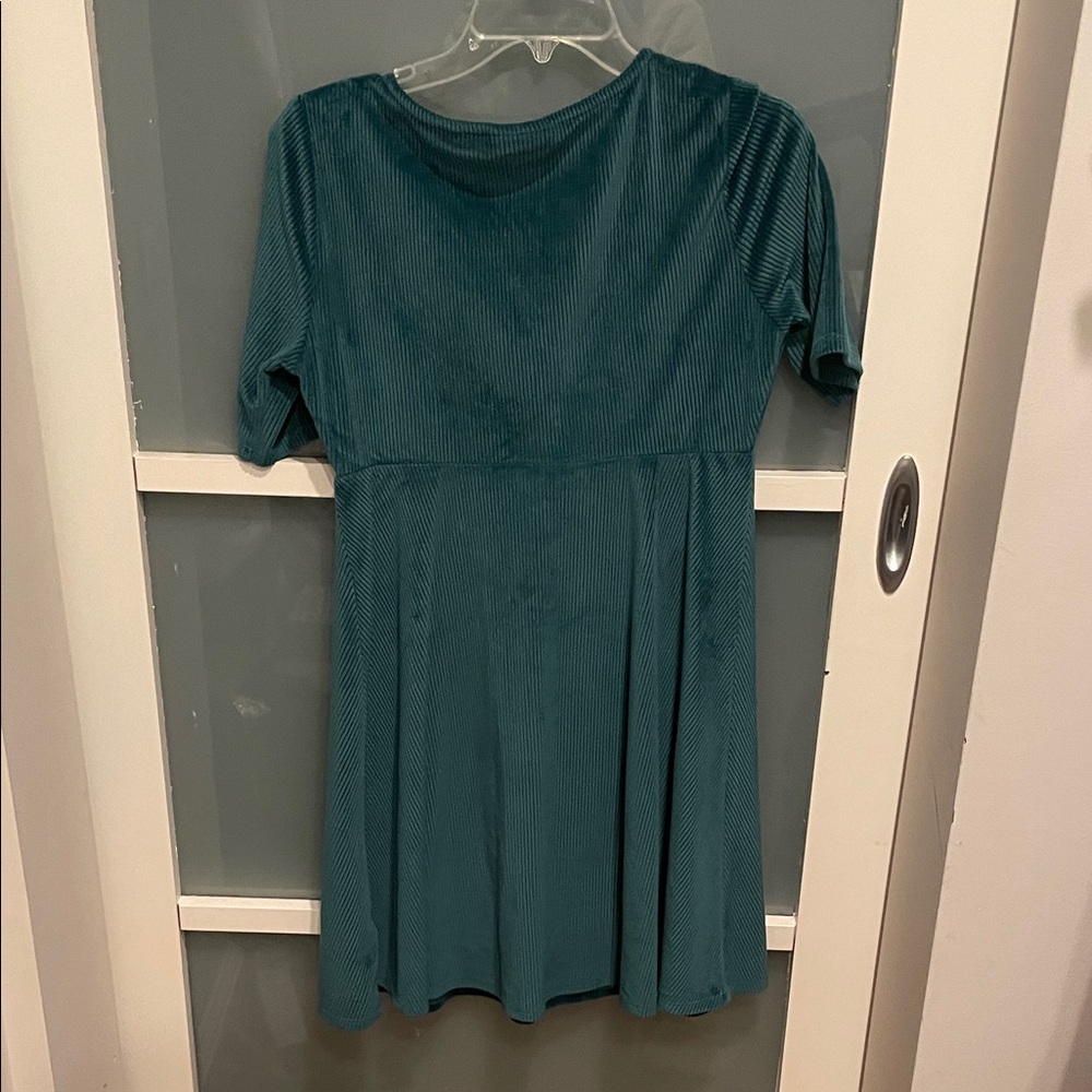 Modcloth Teal Mini Dress with V-Neck, Velvet Dress, Size M, EUC - Picture 6 of 7
